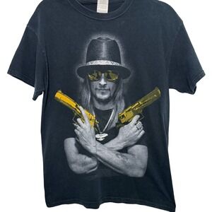 2014 Kid Rock Graphic Tee Mens Medium Black Excellent Gold Foil Dual Pistols